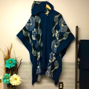 Diaz Wool Indigenous Poncho Cape Hooded Shawl